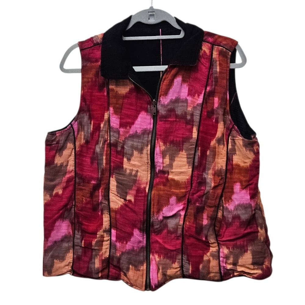 Parsley & Sage Reversible Vest Geometric Print Black Pink Orange Women's Size‎ L